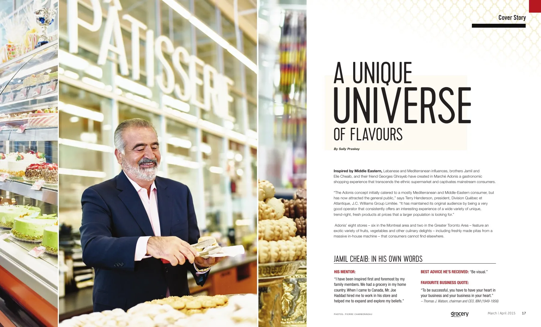 The cover story, A Unique Universe of Flavours, with Jamil Cheaib behind a pastry counter.