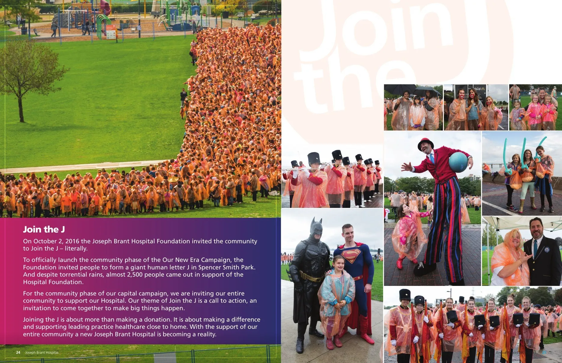 Join the J, with thousands of people in orange forming a giant J on a field.