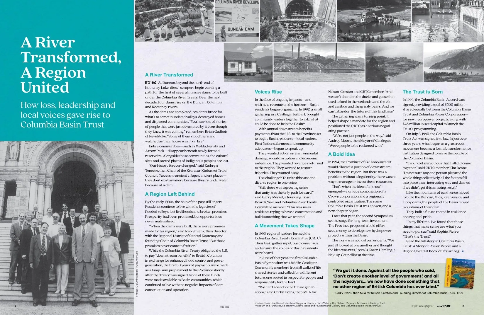 A River Transformed, A Region United, a history feature with archival photos.