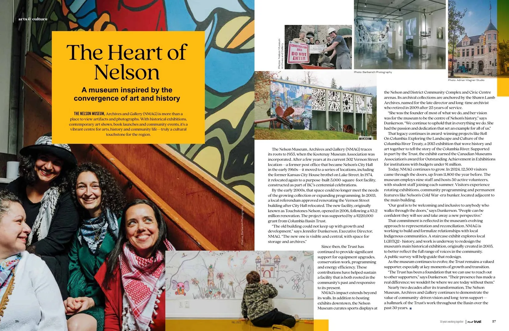 The Heart of Nelson, a museum feature with a large group portrait.